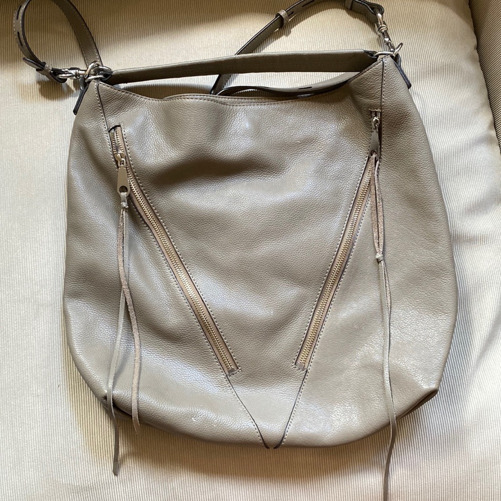 Rebecca Minkoff Large Moto Hobo Bag Pebble Grey Leather Bag